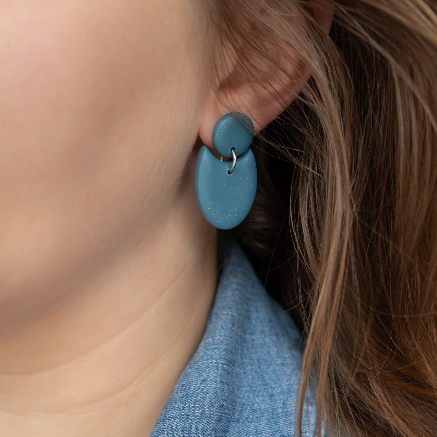 Steel blue geometric earrings. Handmade polymer clay earrings.