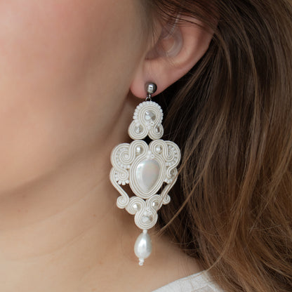 Handmade Bridal Soutache Earrings – Unique and Lightweight Ivory Earrings