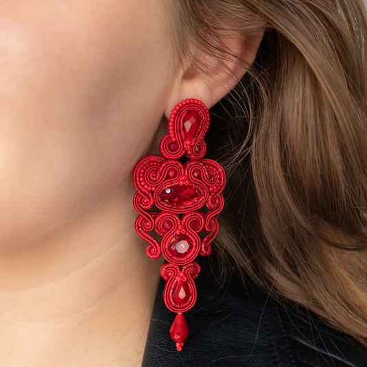 Handmade Red Soutache Earrings – Luxurious and Statement Long Earrings