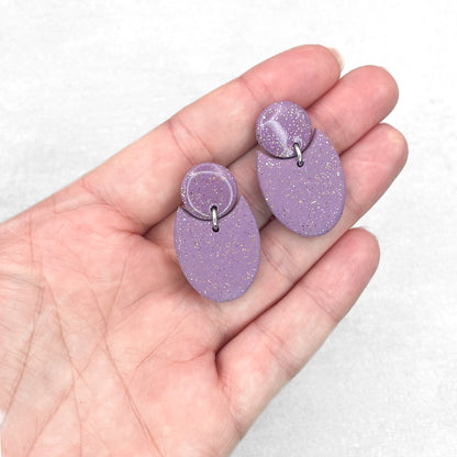 Handmade Violet with Glitter Geometric Earrings – Polymer Clay Earrings