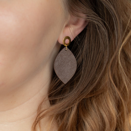 Handmade Brown Textured Oval Earrings – Polymer Clay Earrings