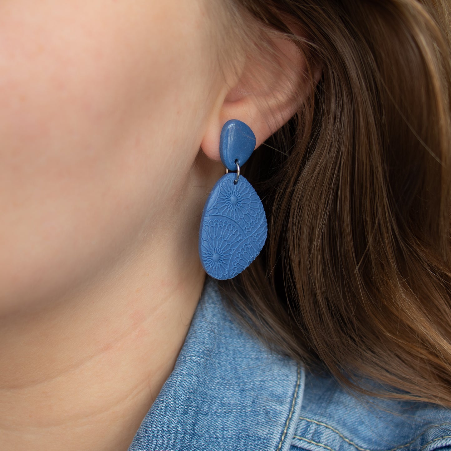 Blue polymer clay earrings. Handmade lightweight earrings.