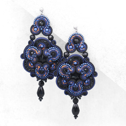 Handmade Dark Sapphire and Black Soutache Earrings – Exquisite and Unique Earrings