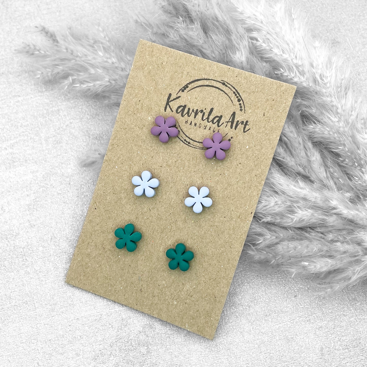 Set of 3 Pairs Floral Stud Earrings – Handmade Polymer Clay Studs