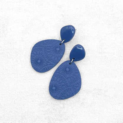 Handmade Blue Polymer Clay Earrings – Lightweight and Textured Earrings