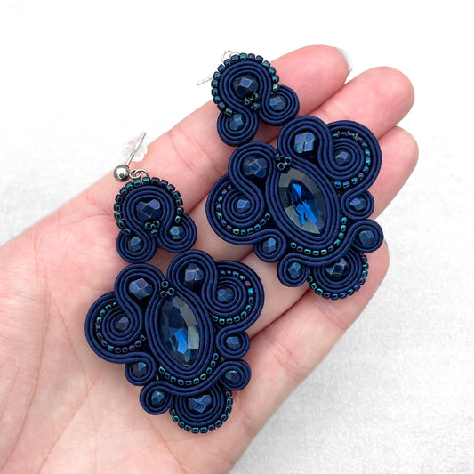 Handmade Dark Sapphire Soutache Earrings – Exclusive and Original Earrings