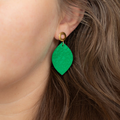 Handmade Green Textured Oval Earrings – Polymer Clay Earrings