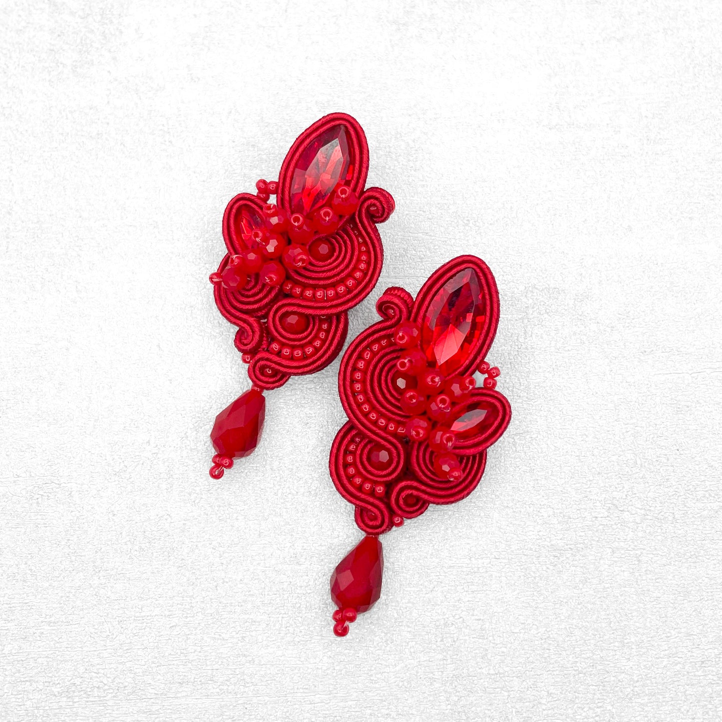 Red soutache earrings. Statement and unique handmade earrings.