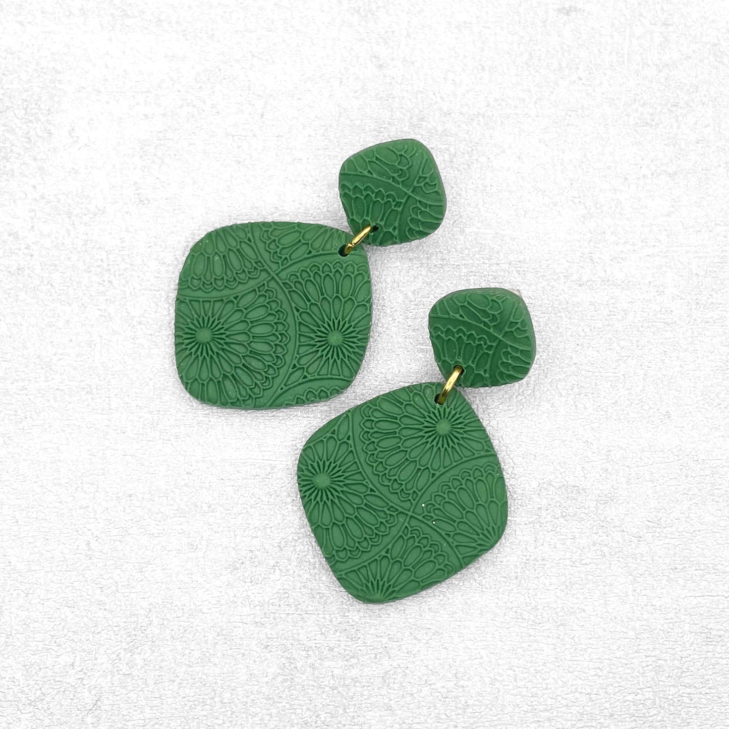 Forest green rhombus earrings. Handmade polymer clay earrings.