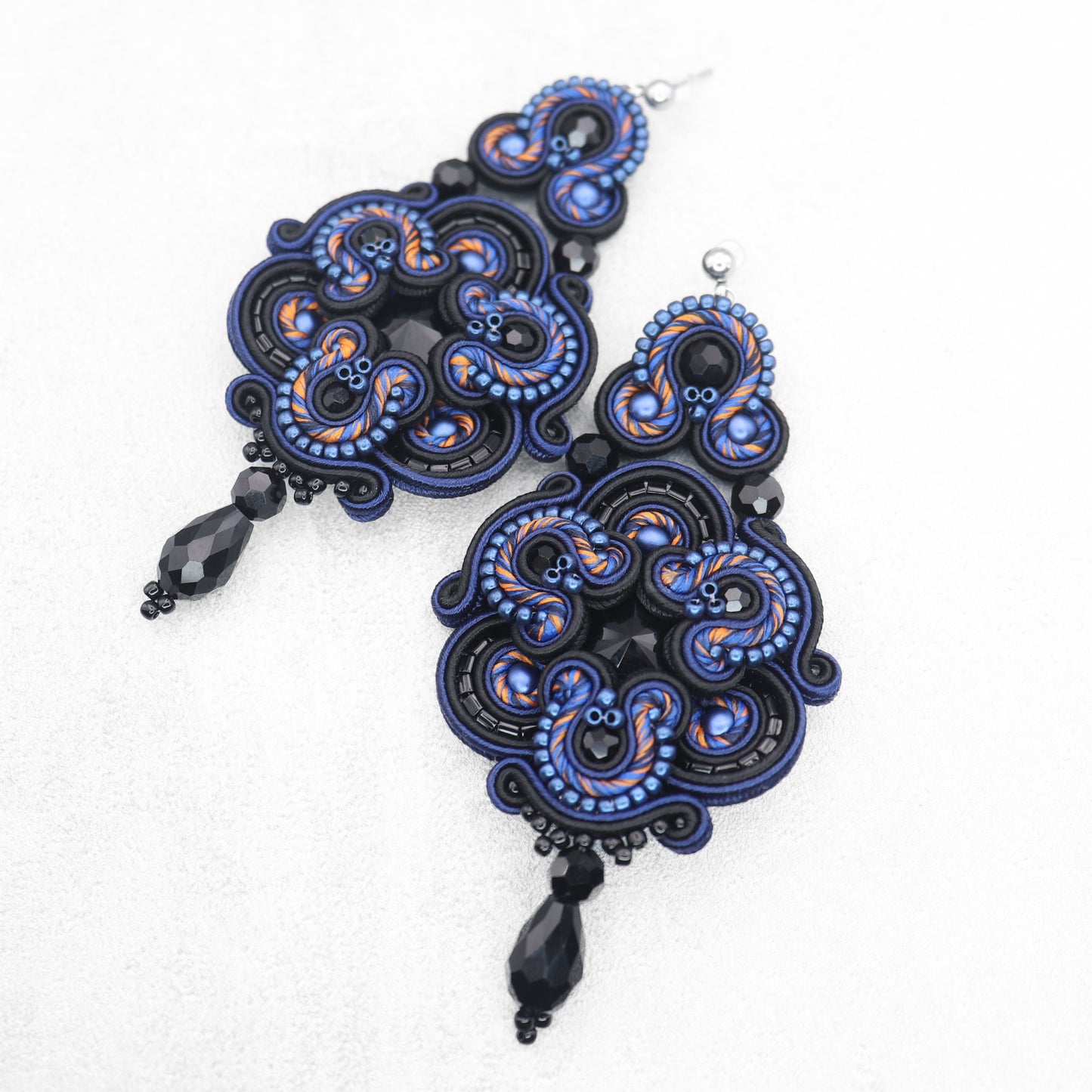 Handmade Dark Sapphire and Black Soutache Earrings – Exquisite and Unique Earrings