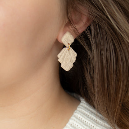 Geometric polymer clay earrings. Handmade cream earrings.