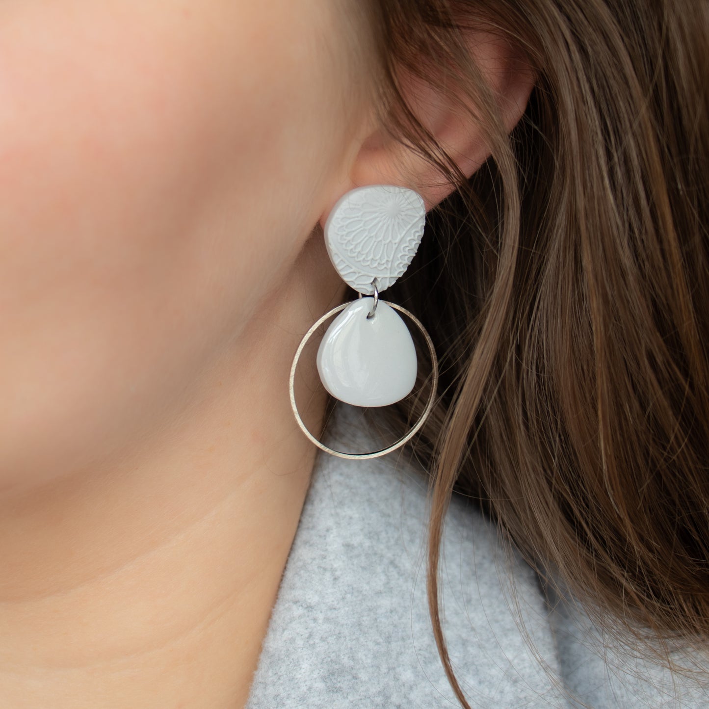 Handmade Light Grey Pebble Earrings – Polymer Clay Earrings