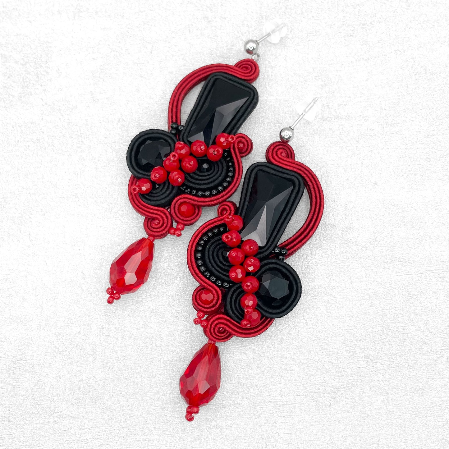 Black and Red Soutache Earrings – Luxury Handmade Earrings