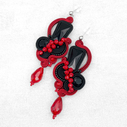 Black and Red Soutache Earrings – Luxury Handmade Earrings