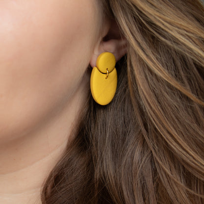 Yellow geometric earrings. Handmade polymer clay earrings.