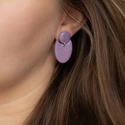 Handmade Violet with Glitter Geometric Earrings – Polymer Clay Earrings