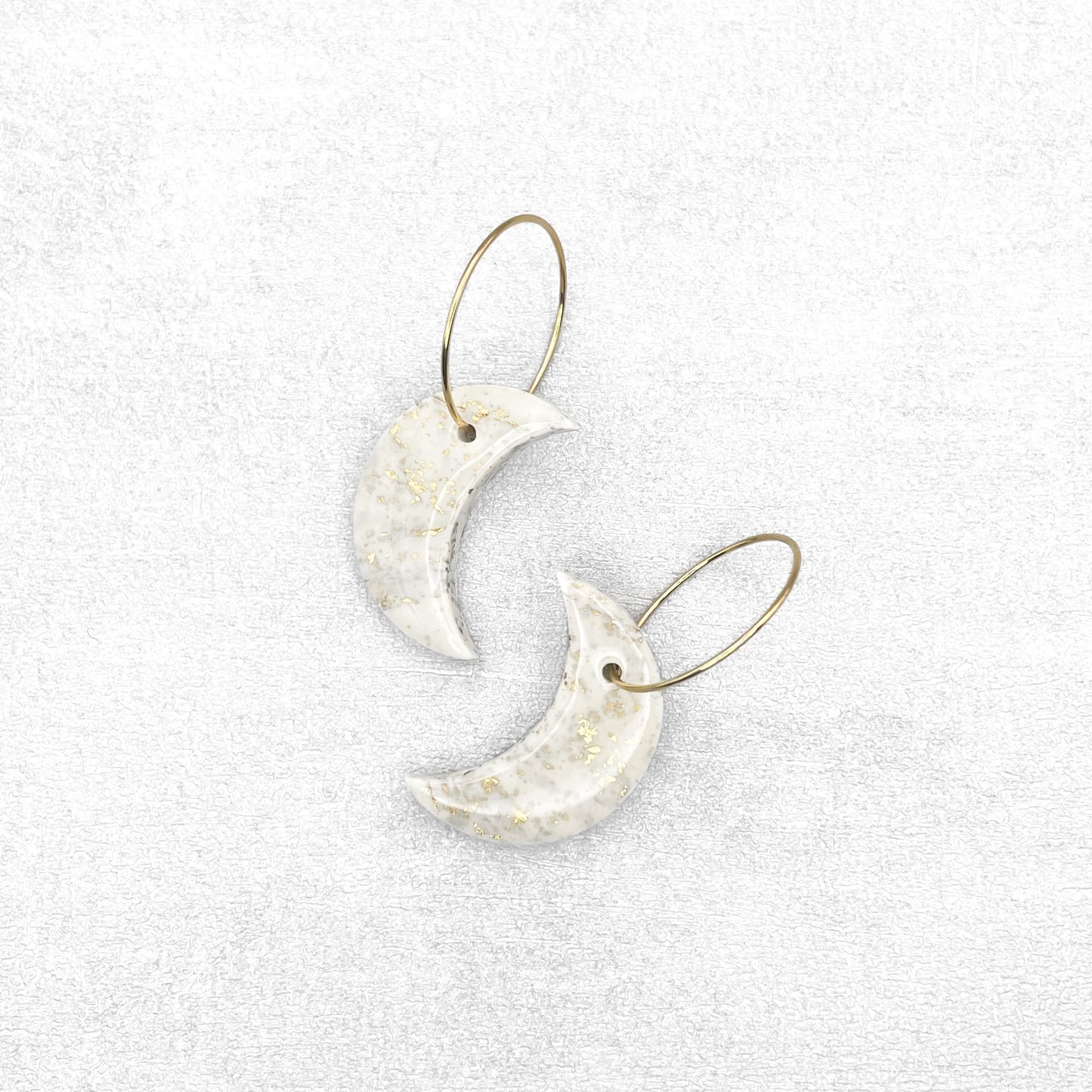 Moon polymer clay earrings. Ivory with gold handmade earrings.