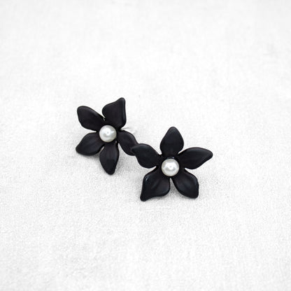 Handmade Black Flower Acrylic Stud Earrings