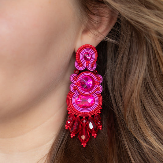 Handmade Red and Magenta Soutache Earrings – Bold and Original Earrings