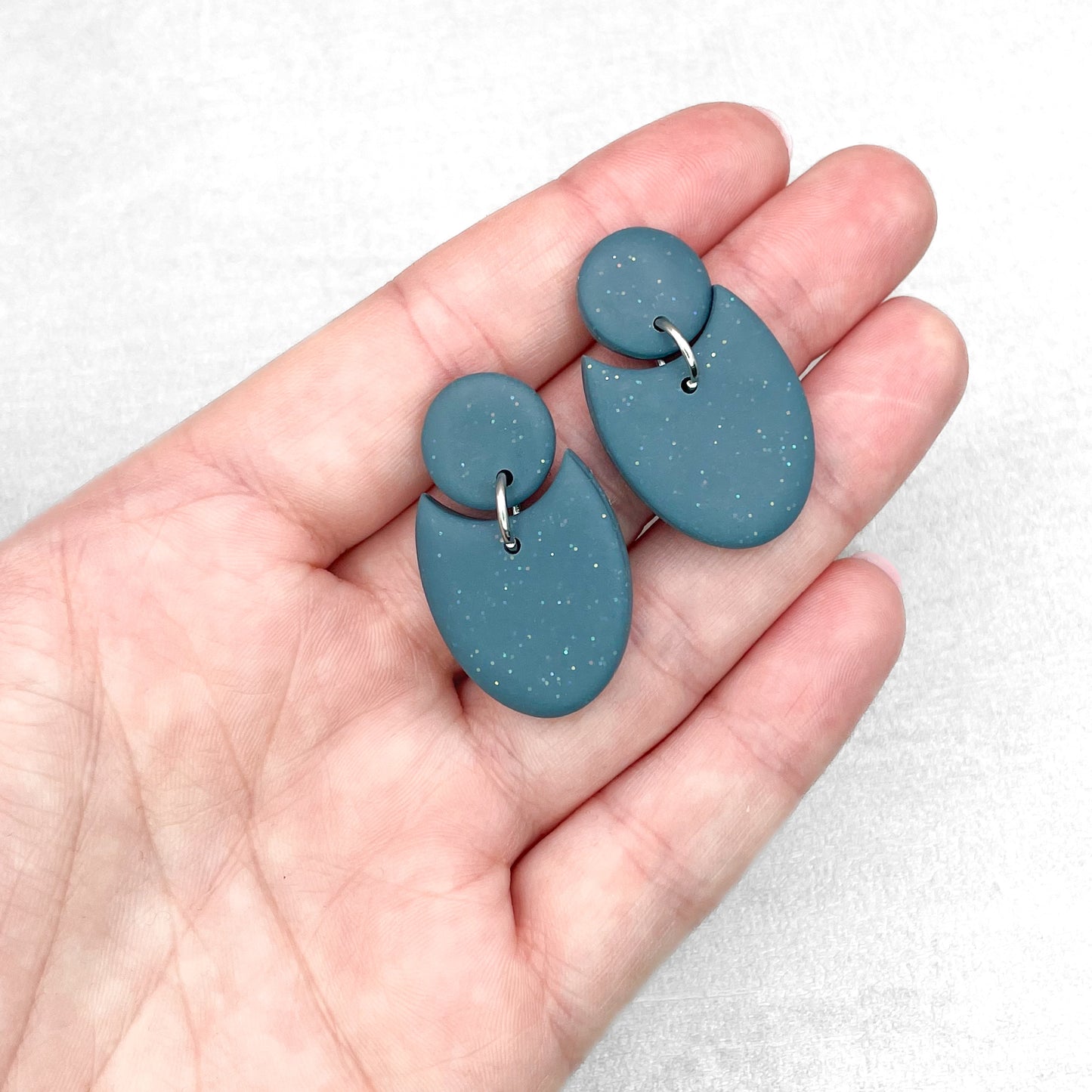 Steel blue geometric earrings. Handmade polymer clay earrings.