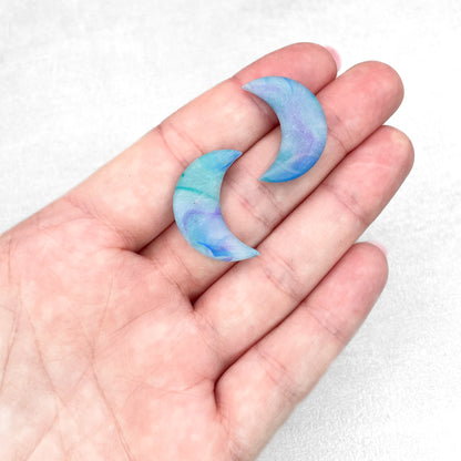 Moon polymer clay stud earrings. Sky blue handmade stud earrings.