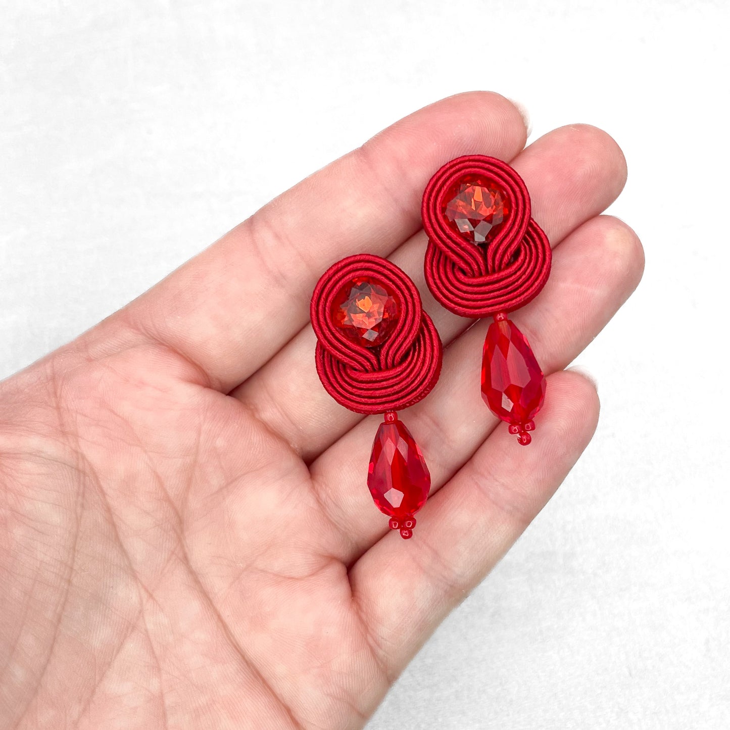 Red soutache earrings. Casual and statement handmade earrings.