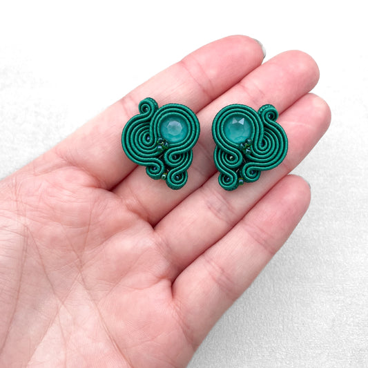 Handmade Dark Emerald Soutache Earrings – Stylish and Unique Earrings