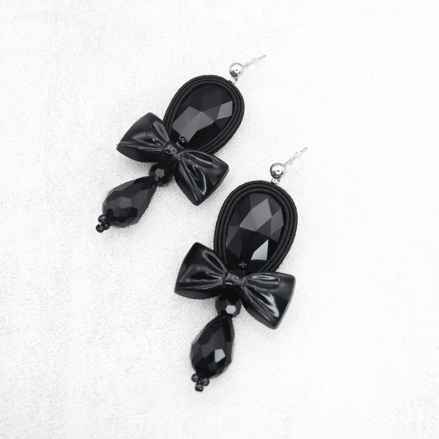 Handmade Black Soutache Earrings with Acrylic Bow