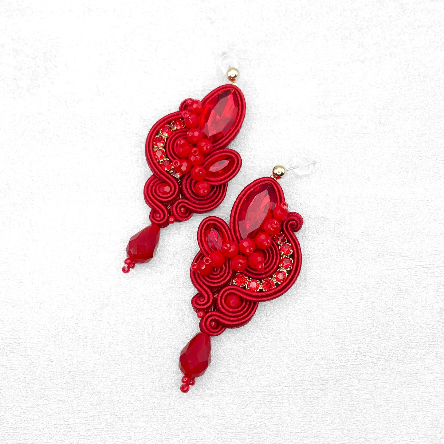 Red soutache earrings. Exclusive and statement handmade earrings.