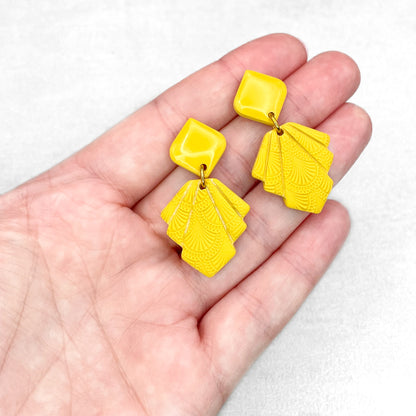 Yellow geometric earrings. Handmade polymer clay earrings.