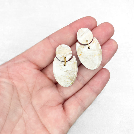 Ivory and gold marble earrings. Handmade polymer clay earrings.