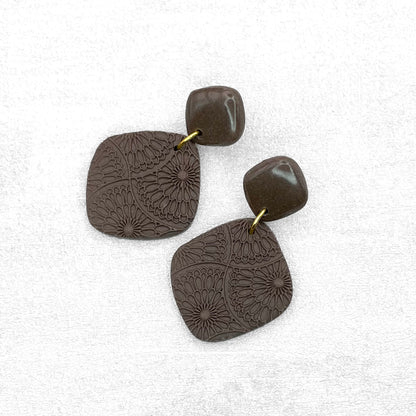 Handmade Brown Textured Rhombus Earrings – Polymer Clay Earrings