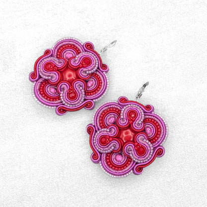 Handmade Red and Magenta Soutache Earrings – Chic and Luxurious Earrings