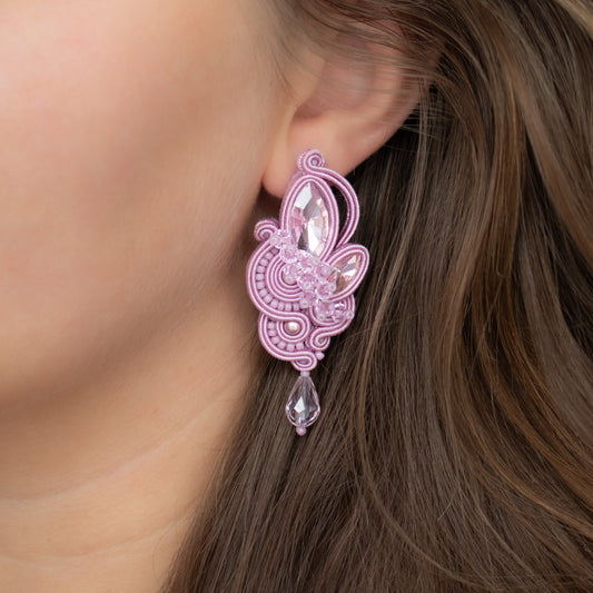 Mauve soutache earrings. Handmade earrings. Exclusive and original hamdmade earrings.