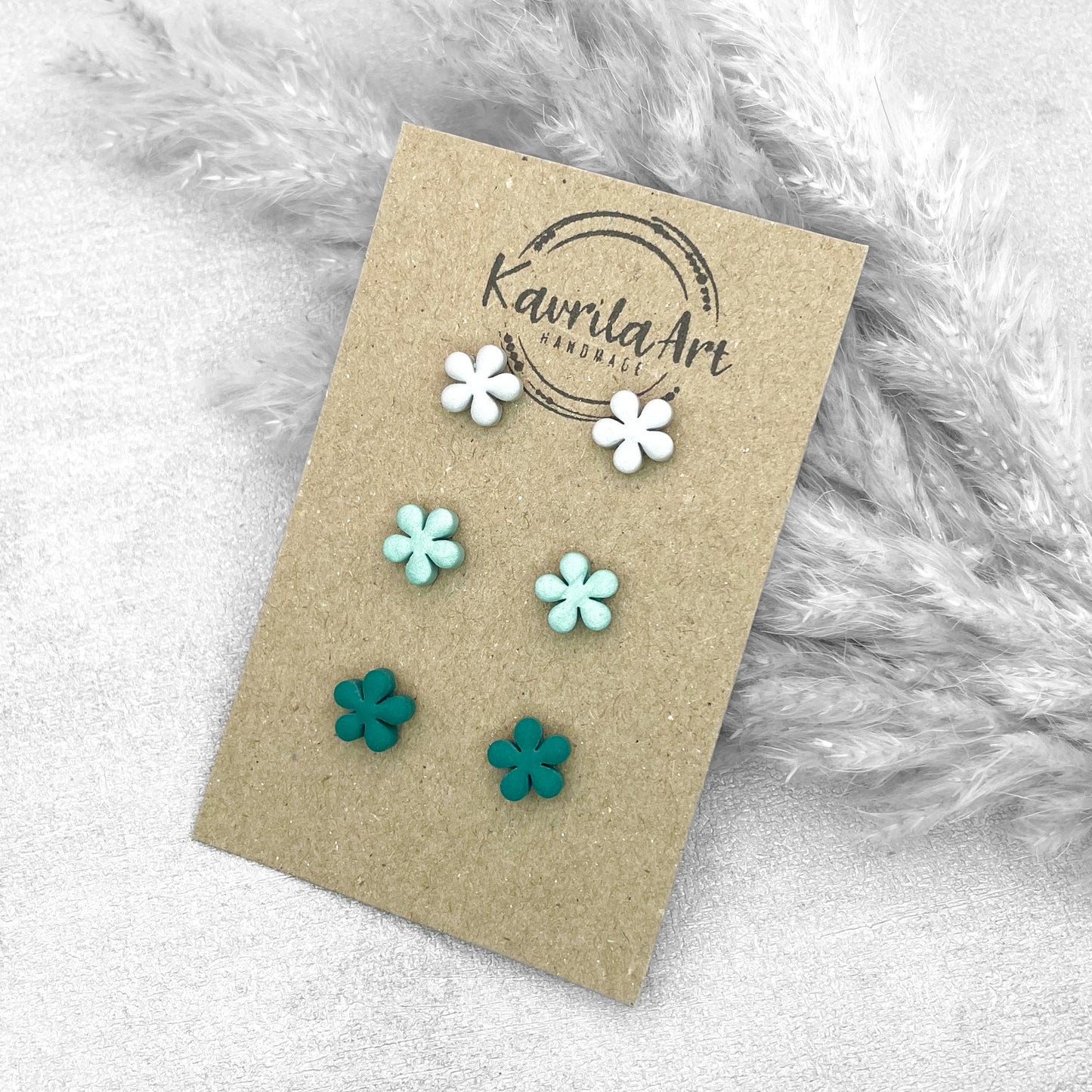 Set of 3 Pairs Floral Stud Earrings – Handmade Polymer Clay Studs