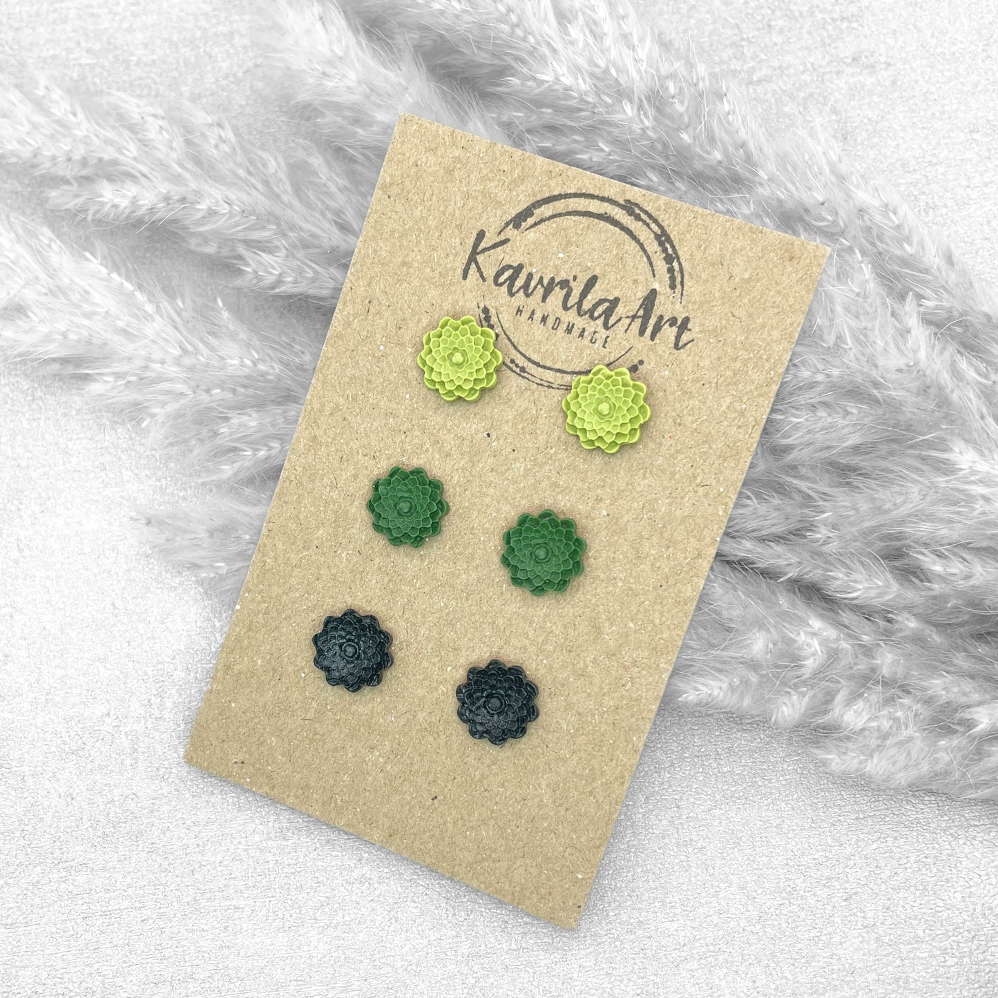 Set of 3 Pairs Flower Stud Earrings – Handmade Polymer Clay Studs