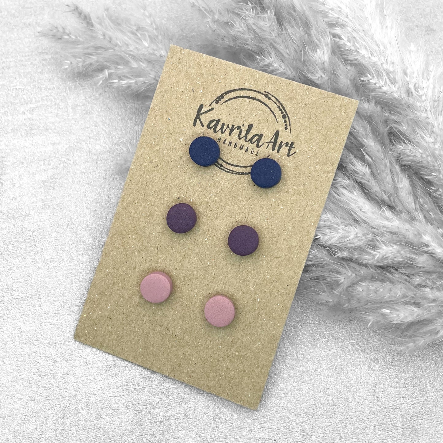 Set of 3 Pairs Mini Circle Stud Earrings – Handmade Polymer Clay Studs