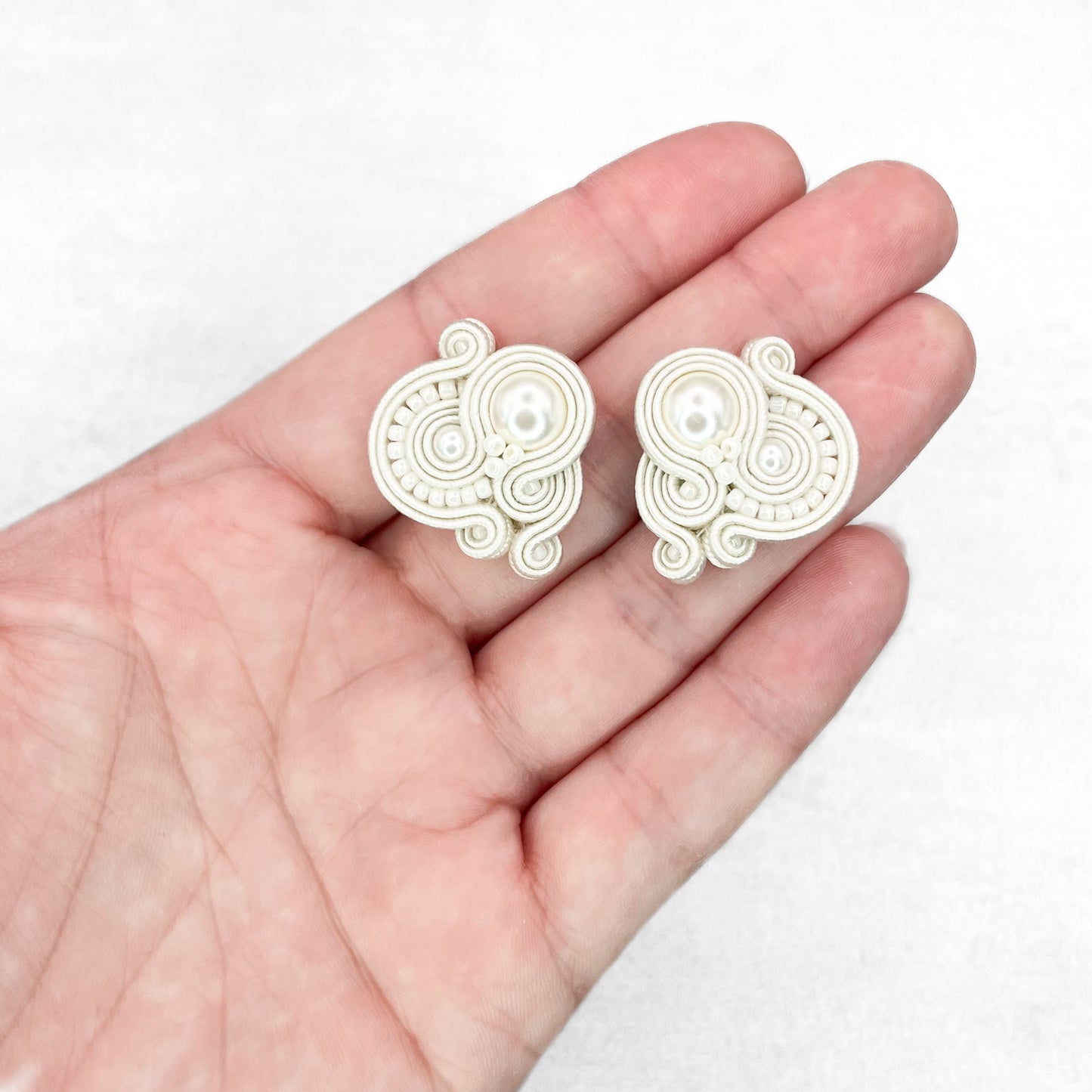 Handmade Bridal Soutache Earrings – Delicate Ivory Earrings