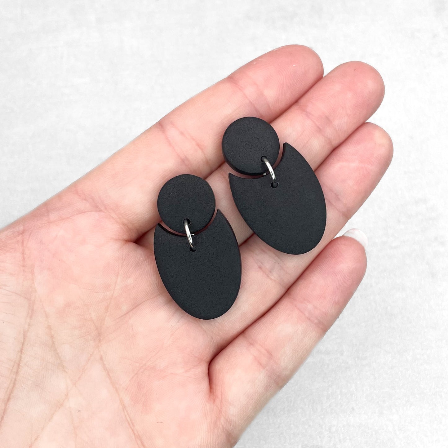 Handmade Black Geometric Earrings – Elegant Polymer Clay Earrings