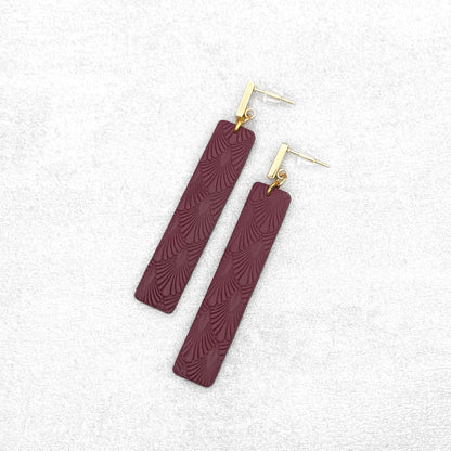 Handmade Burgundy Rectangle Earrings – Textured Polymer Clay Earrings