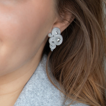 Light grey soutache earrings. Handmade earrings. Classic and lightweight earrings.