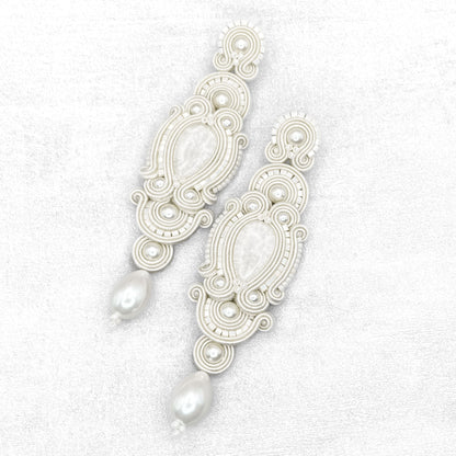 Handmade Bridal Ivory Earrings – Lightweight and Long Soutache Earrings