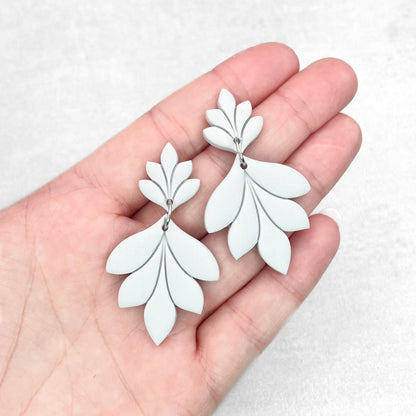 Handmade Light Grey Leaf Earrings – Polymer Clay Earrings