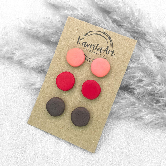 Set of 3 Pairs Circle Stud Earrings – Handmade Polymer Clay Studs