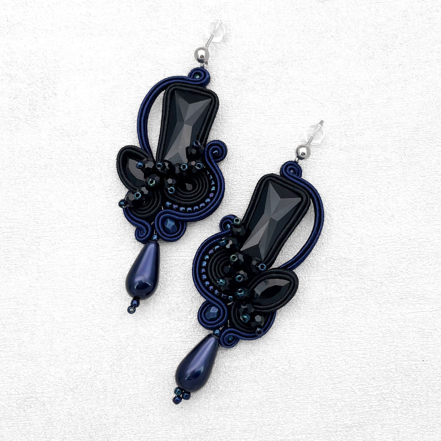 Black and Dark Sapphire Soutache Earrings – Exclusive Handmade Earrings