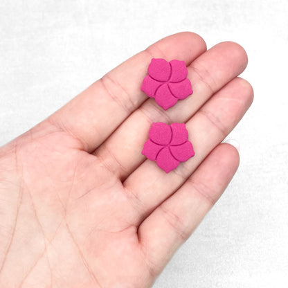 Magenta flower stud earrings. Handmade polymer clay stud earrings.