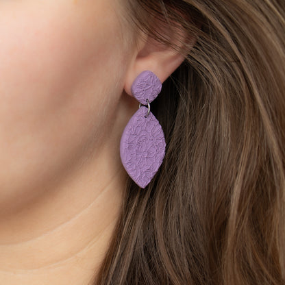 Handmade Violet Geometric Earrings – Textured Polymer Clay Earrings