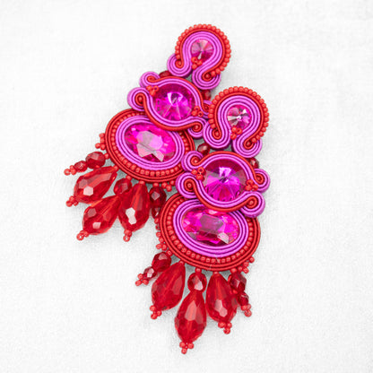 Handmade Red and Magenta Soutache Earrings – Bold and Original Earrings