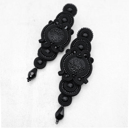 Handmade Black Soutache Long Earrings – Glamorous Earrings