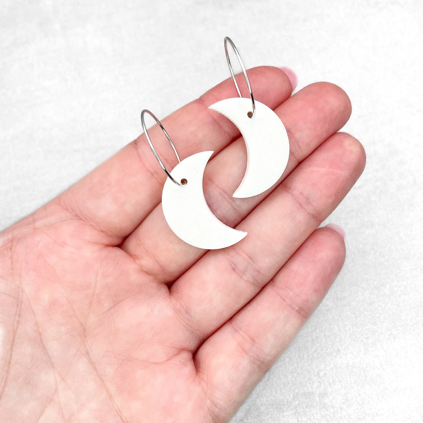 Moon polymer clay earrings. Ivory with gold handmade earrings.